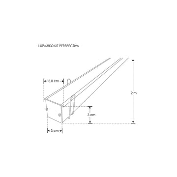 Kit perfil aluminio grande ceja delgada ILUPA3830KIT. -L:2m A:3/3.8cm Al:3cm- incluye difusor, tapas laterales y resortes de sujeción iLumileds