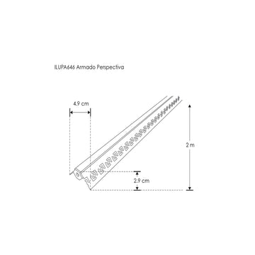 Kit de perfil de aluminio esquinero trimless ILUPA646KIT. -L:2m A:4.9cm Al:2.9cm- para tira LED, incluye difusor acrílico y 2 tapas laterales