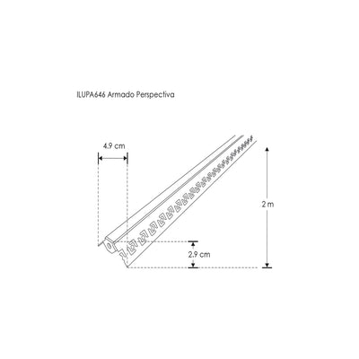 Kit de perfil de aluminio esquinero trimless ILUPA646KIT. -L:2m A:4.9cm Al:2.9cm- para tira LED, incluye difusor acrílico y 2 tapas laterales