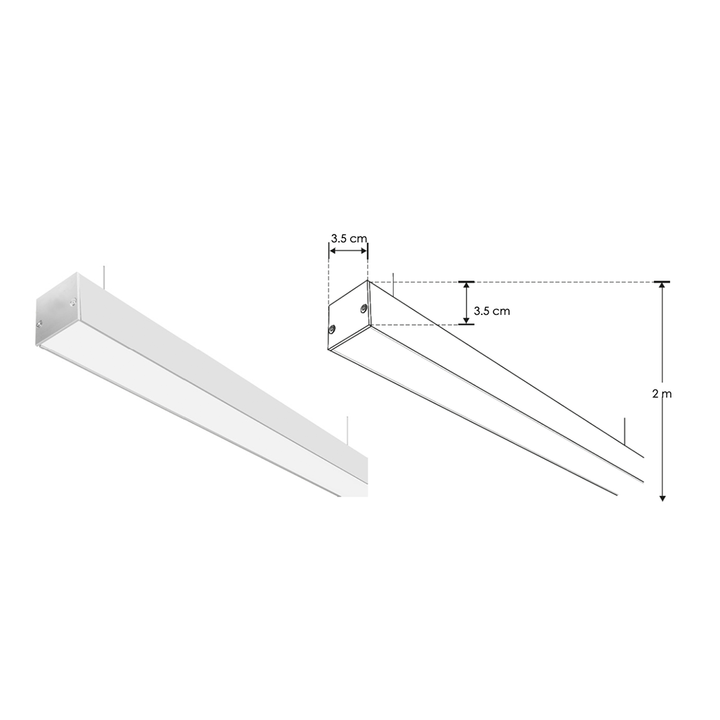 Kit perfil aluminio suspender difusor plano ILUPA3535KIT -L:2m A:3.5cm Al: 3.5cm- incluye difusor, tapas laterales y kit para de iLumileds