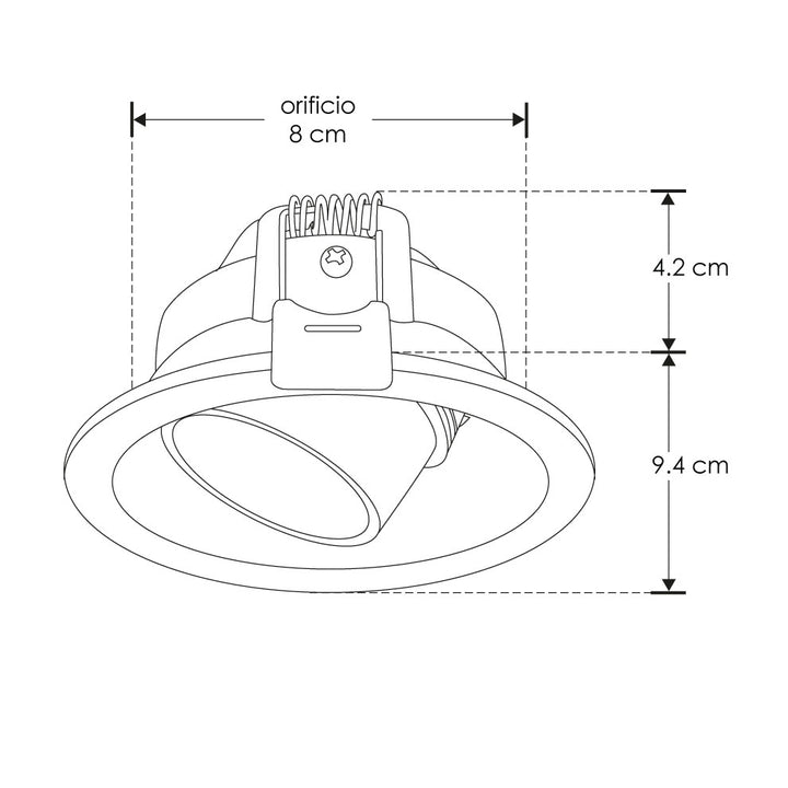 Portalámpara para MR16 dirigible con snoot fabricado en policarbonato, incluye base GU10 de iLumileds