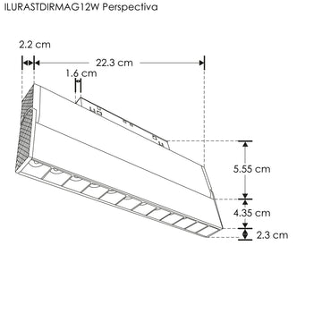 Luminario tipo rectangular puntual dirigible 12W 24° 12 cuerpos ópticos 48V 3000K para riel magnético de iLumileds