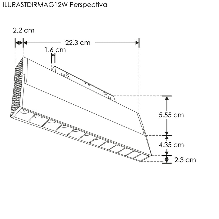 Luminario tipo rectangular puntual dirigible 12W 24° 12 cuerpos ópticos 48V 3000K para riel magnético de iLumileds