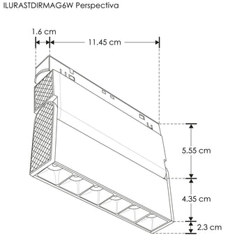 Luminario tipo rectangular puntual dirigible 6W 24° 6 cuerpos ópticos 48V 3000K para riel magnético de iLumileds