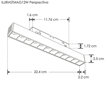 Luminario tipo rectangular puntual 12W 24° 12 cuerpos ópticos 48V 3000K para riel magnético de iLumileds