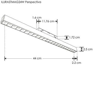 Luminario tipo rectangular puntual 24W 24° 24 cuerpos ópticos 48V 3000K para riel magnético de iLumileds