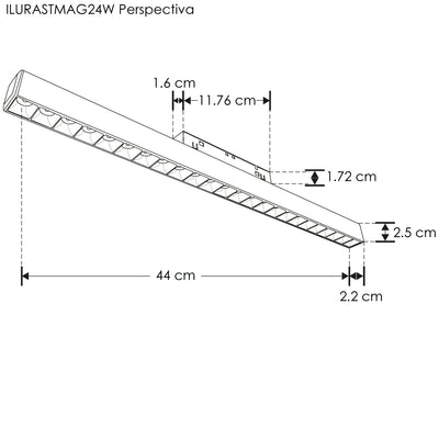 Luminario tipo rectangular puntual 24W 24° 24 cuerpos ópticos 48V 3000K para riel magnético de iLumileds