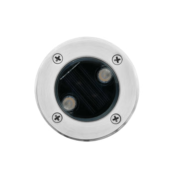 Luminario solar LED para empotrar en piso 2W 120° con tapa de acero inoxidable con sensor de obscuridad, incluye bateria de litio y housing IP67 (no debe pisarse) de iLumileds