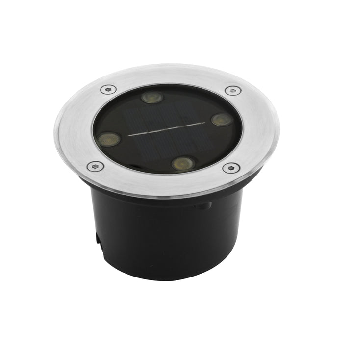 Luminario solar LED para empotrar en piso 4W 120° con tapa de acero inoxidable con sensor de obscuridad, incluye bateria de litio y housing IP67 (no debe pisarse) de iLumileds