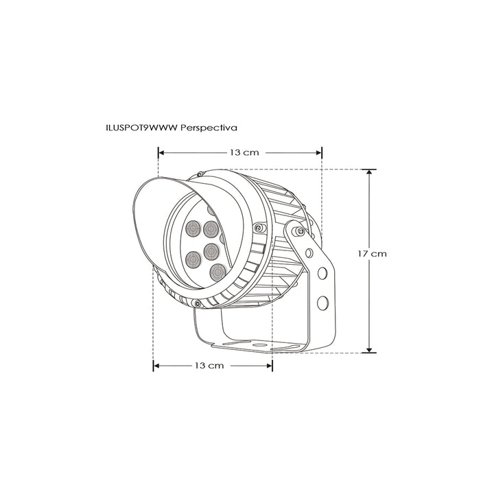 Reflector sobreponer spot con viescera 9W color de luz Neutro Cálido (3000K) óptica de 30°, 85-265Vca, IP65 con iLumileds