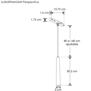 Luminario cilíndrico magnético para suspender 6W 24°, CRI:90 48Vcc luz neutro cálido de iLumileds
