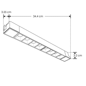 Luminario lineal 20W 36° con 8 cuerpos ópticos para riel electrificado luz neutro cálido (3000K), 110-240V de iLumileds