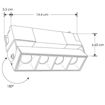 Proyector lineal 10W 36° dirigible con 4 cuerpos ópticos para riel electrificado  luz neutro cálido o neutro, 110-240V de iLumileds