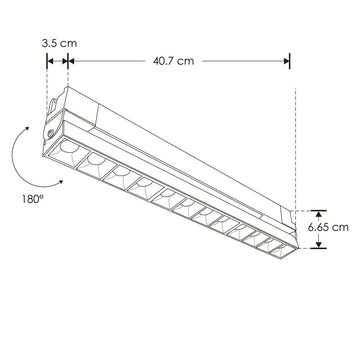 Proyector lineal 30W 36° dirigible con 12 cuerpos ópticos para riel electrificado luz neutro cálido o neutro, 110-240V de iLumileds