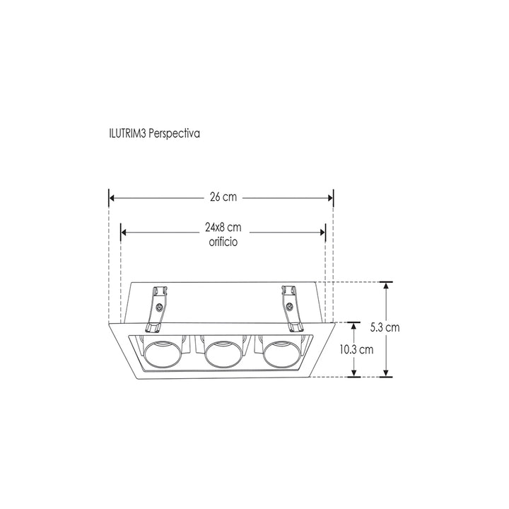 Downlight triple cabezal con bafle cónico marco blanco mate / interior negro para lámparas MR16, incluye conector GU5.3 de iLumileds