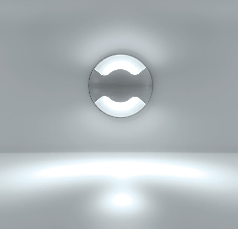 Luminario circular de cortesía doble salida de luz para empotrar en muro 2.5W luz cálida (3000K) de iLumileds
