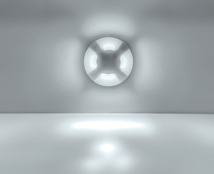 Luminario circular de cortesía cuatro salidas de luz para empotrar en muro 2.5W luz cálida (3000K) de iLumileds