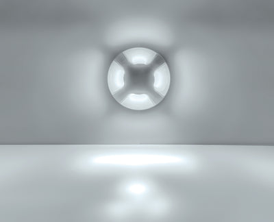 Luminario circular de cortesía cuatro salidas de luz para empotrar en muro 2.5W luz cálida (3000K) de iLumileds