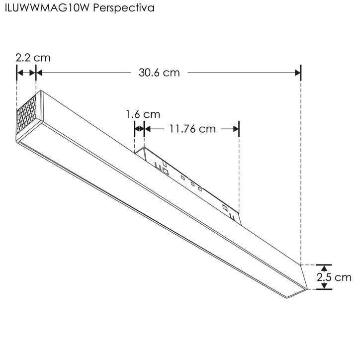 Luminario lineal tipo flood 10W 48V 3000K para riel magnético de iLumileds