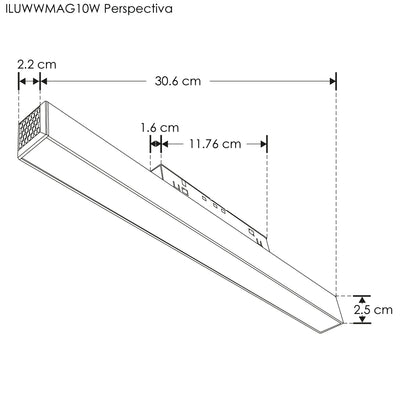 Luminario lineal tipo flood 10W 48V 3000K para riel magnético de iLumileds