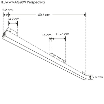 Luminario lineal tipo flood 20W 48V 3000K para riel magnético de iLumileds