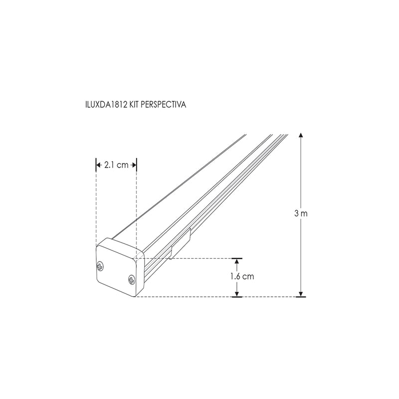 Kit perfil aluminio para exterior ILUDXA1812KIT. -L:3m A:2.1cm Al:1.6cm- incluye difusor, tapas laterales, grapas de sujeción y solera de aluminio