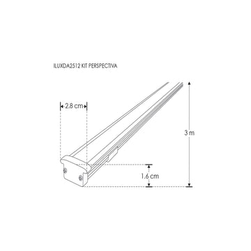 Kit perfil exterior aluminio con cejas ILUDXA2512KIT -L:3m A:2.1cm Al:1.6cm- incluye difusor, tapas laterales, grapas de sujeción y solera de aluminio