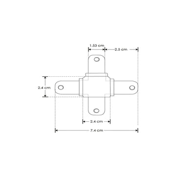 Kit de conector de metal, en X vista inferior para perfil DXA19 incluye conector de mica difusa, protector de cable negro y set de tornillos de iLumileds (No se vende individual)