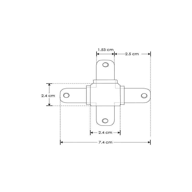 Kit de conector de metal, en X vista inferior para perfil DXA19 incluye conector de mica difusa, protector de cable negro y set de tornillos de iLumileds (No se vende individual)