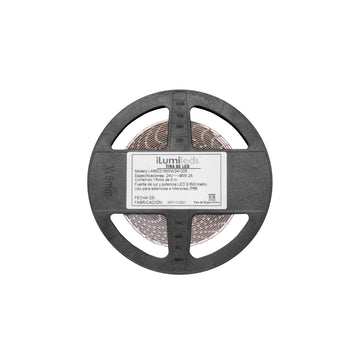 Tira LED IP66 9.6W/m 24V CRI:90 con 120 chips/m rollo 5m 3000K, con auto adhesivo de iLumileds