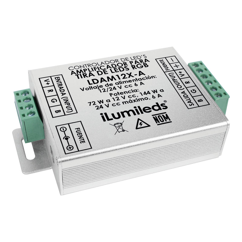 Amplificador de señal para tira LED RGB, 72W/12V - 144W/24V para interiores de iLumileds