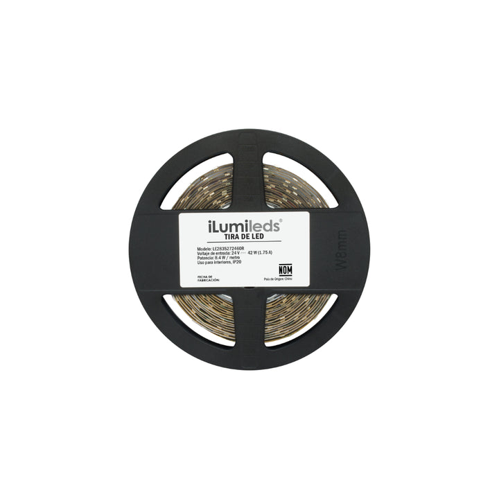 Tira LED 8.4W/m 24V con 60 chips/m 2835 rollo 5m opción color de luz Cálido / Neutro / Neutro Frío, con auto adhesivo de iLumileds