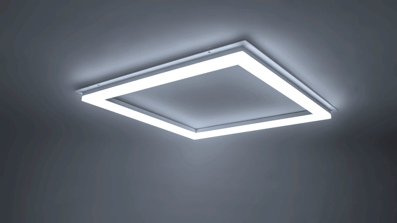 Luminario marco luminoso 36W con cambio de color mediante interruptor 59.5x59.5cm para plafón reticular o suspender de iLumileds