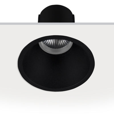 Downlight circular de bajo deslumbramiento fabricado de policarbonato MOODY ROUND 100 FIX para lámpara MR16, opción acabados blanco o negro mate de LAMP