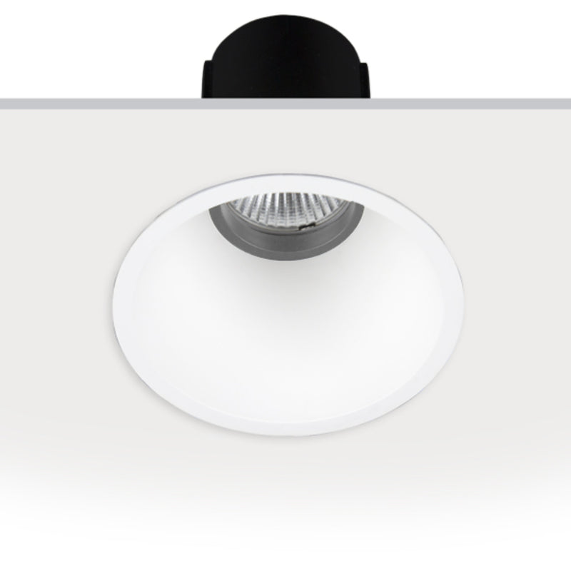 Downlight circular de bajo deslumbramiento fabricado de policarbonato MOODY ROUND 100 FIX para lámpara MR16, opción acabados blanco o negro mate de LAMP