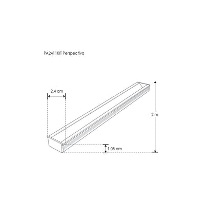 Kit perfil aluminio WallWasher PA2411KIT. -L:2m A:2.2/2.4cm Al:1.05cm- incluye difusor, 2 tapas laterales y 2 grapas de sujeción de iLumileds