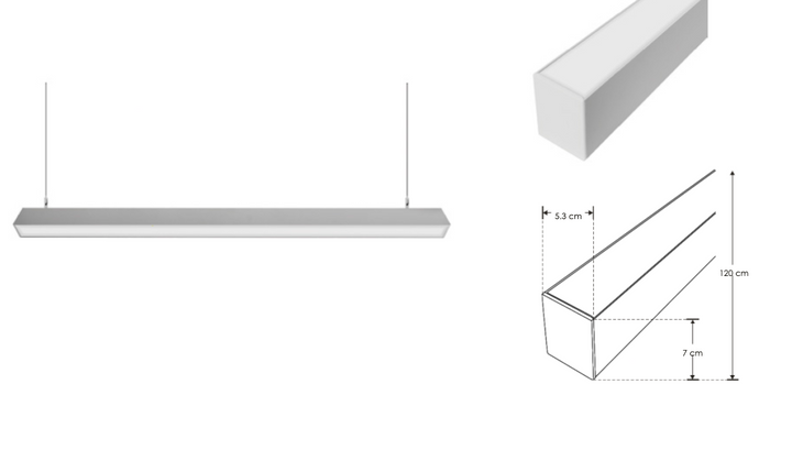 Luminario lineal para suspender o sobreponer 1.20m de longitud con difusor plano 36W 100-277V opciones color de luz de iLumileds