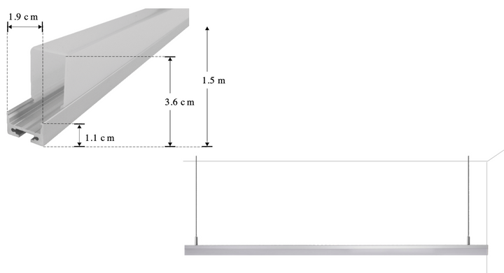 Luminario lineal para suspender 1.5m de longitud con difusor dropdown 43W 127V opciones color de luz de iLumileds