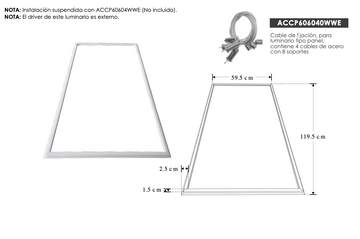 Luminario marco luminoso 60W 59.5x119.5cm para plafón reticular o suspender de iLumileds