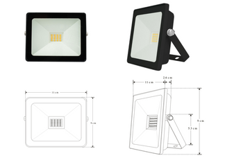 Reflector LED plano 20W 120° fabricado en aluminio acabado negro, luz cálida 3000K de iLumileds