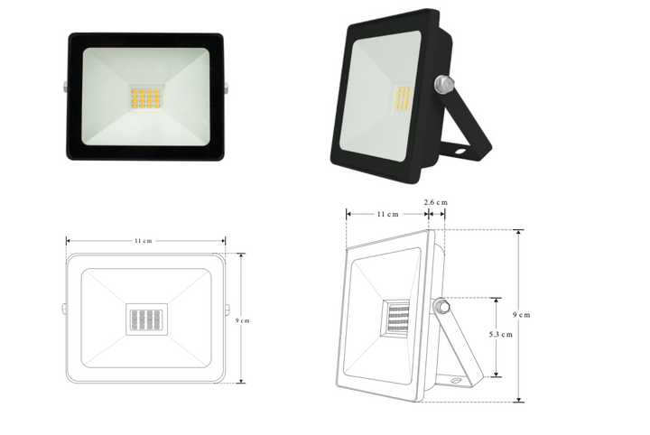 Reflector LED plano 20W 120° fabricado en aluminio acabado negro, luz cálida 3000K de iLumileds