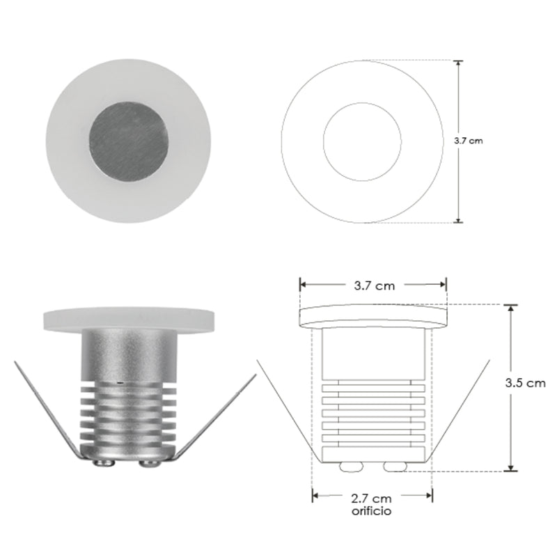 Luminario circular de cortesia LED para empotrar en muro luz perimetral 1W Color de luz blanco cálido (3000K) 100-240V de iLumileds