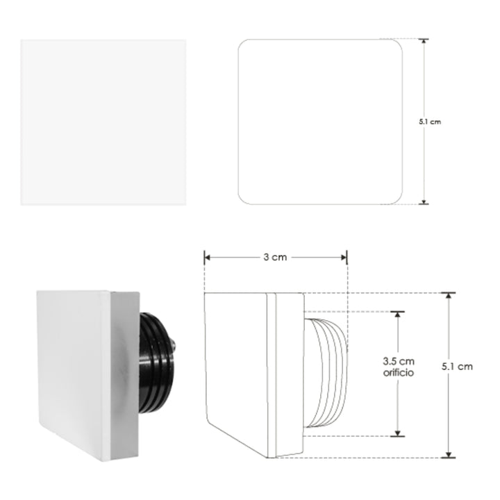 Luminario LED cuadrado empotrable en pared 1W luz neutro cálido (3000K), salida de luz perimetral 100-265V para interiores de iLumileds
