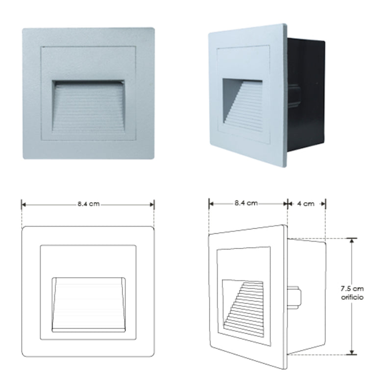 Luminario de aluminio para empotrar en muro 2W Color de luz Neutro Cálido (3000K), incluye housing de iLumileds