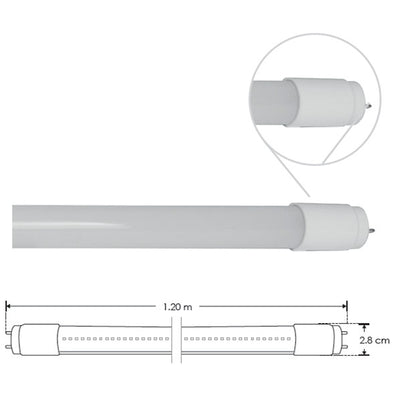 Lámpara T8 LED 18W color de luz frío (6500K) 100-265V ca, cristal opaco, tarjeta PCB sustrato aluminio de iLumileds