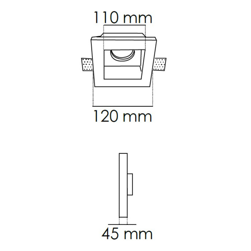 Downlight Trimless Cuadrado (12x12cm) de Yeso para instalación invisible, para foco MR16 de Adir (incluye portalámpara GU5.3)